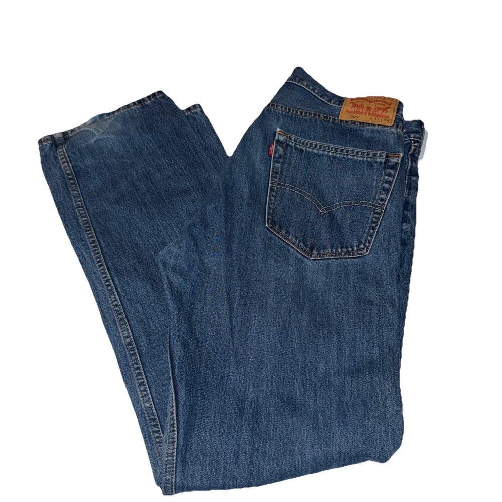Levis Jeans Mens 36x34 Blue 505 Regular Fit Straight Leg Medium Wash Denim Pants